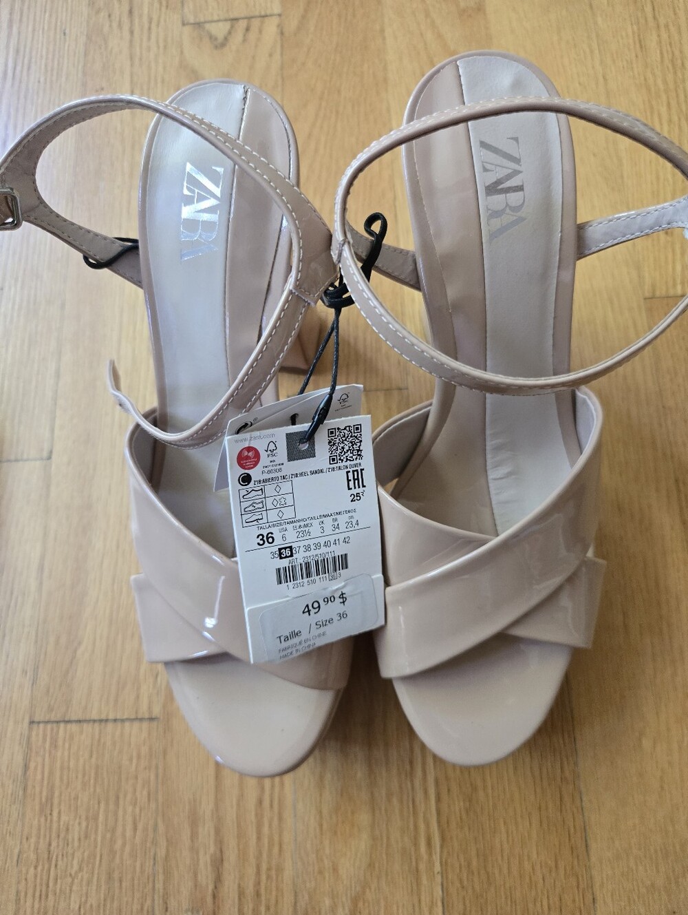 ZARA Blush Patent Leather Crisscross Ankle-Strap Heels - Picture 1 of 3